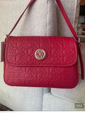 CXL by Christian Lacroix Clara Embossed Logo Red Shoulder Bag NWT